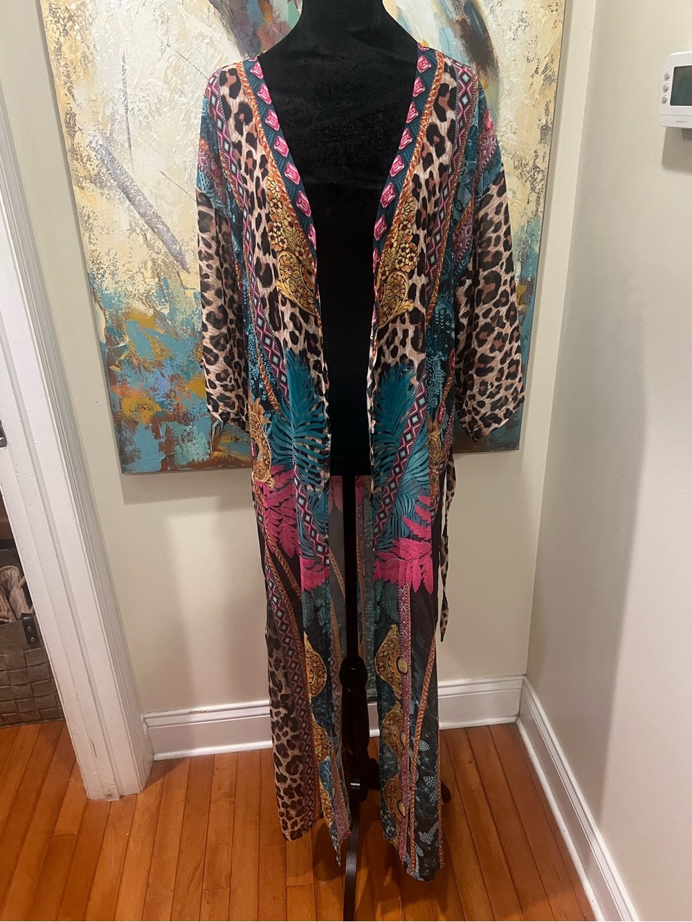 VENUS Mixed Print Leopard Maxi Kimono Duster Cover Up NWT - Picture 3 of 14